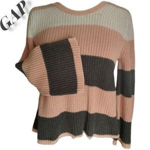 GAP Pink White Gray Striped Oversized Knit Sweater Wide Sleeve